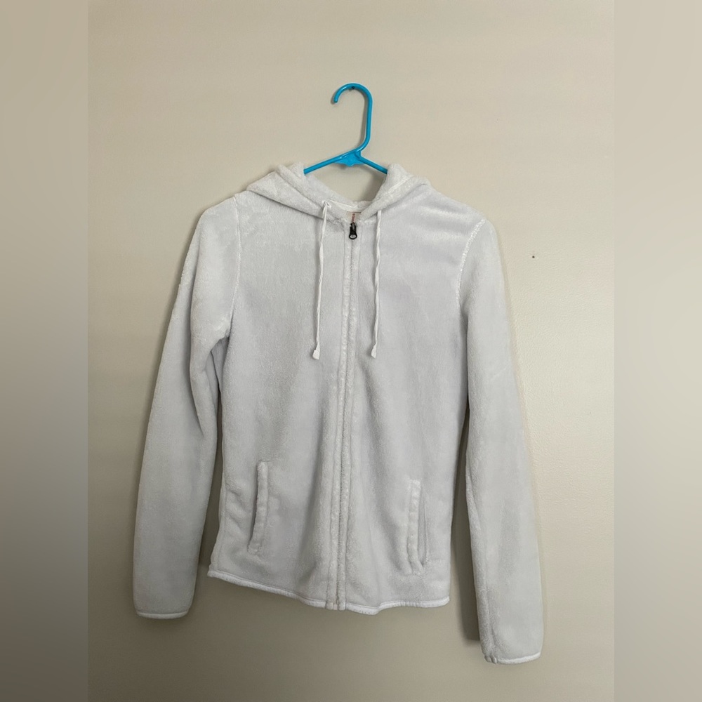 Women’s Soft White Zip Up Hooded Jacket